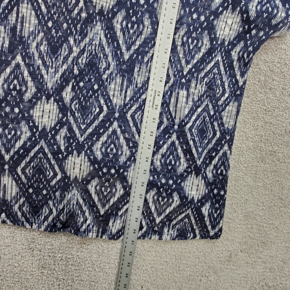 CJ Banks Blue White Ikat Diamond Print Short Sleeve Tunic Top Plus Size 2X - Picture 7 of 10